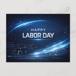 Futuristic Blue Happy Labor Day Helg Vykort