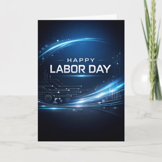 Futuristic Blue Happy Labor Day Kort (Framsida)