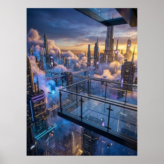 Futuristic City Sunset Wall Art Poster (Framsidan)