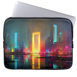 Futuristic City with Radiant Neon Portal Laptop Fodral