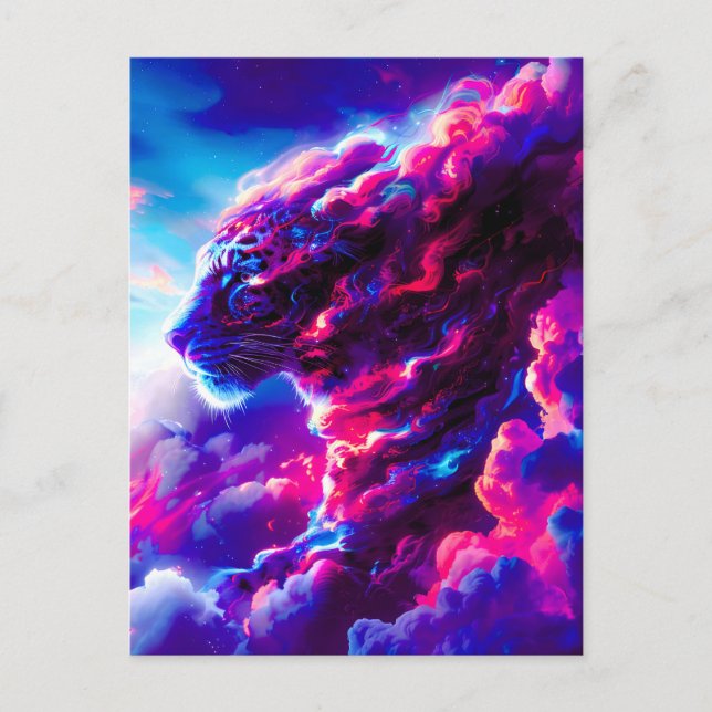 Futuristic Cosmic Neon Leopard  Helg Vykort (Framsida)