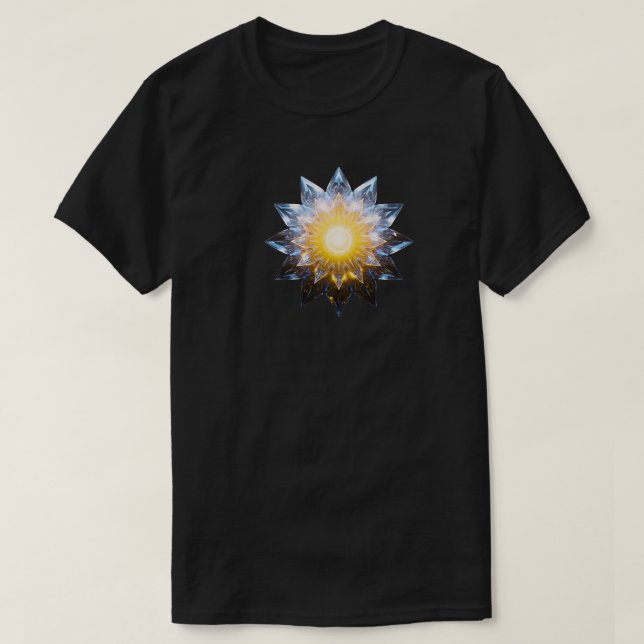 Futuristic Crystal Lotus • Geometric Sci-Fi Energy T Shirt (Design framsida)