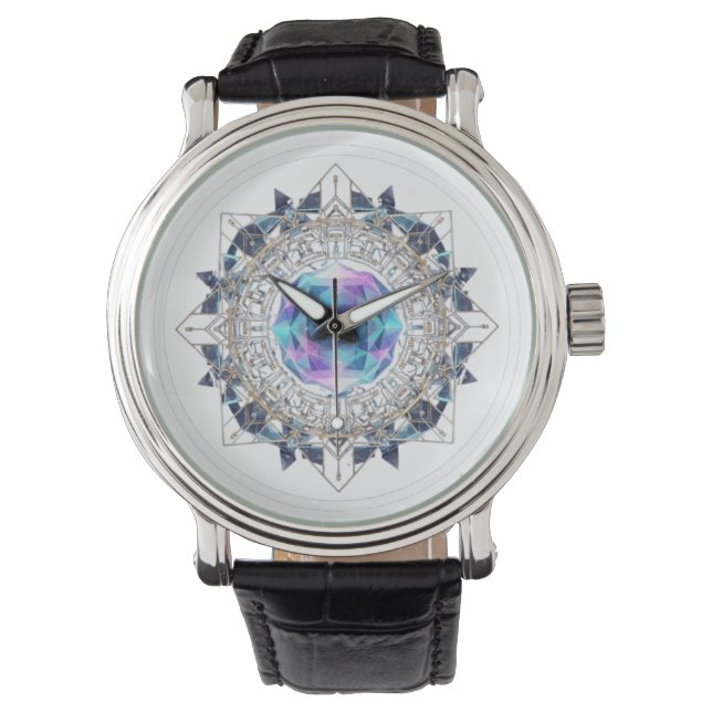 Futuristic Crystal Mandala – Geometric Tech Art Armbandsur (Framsida)