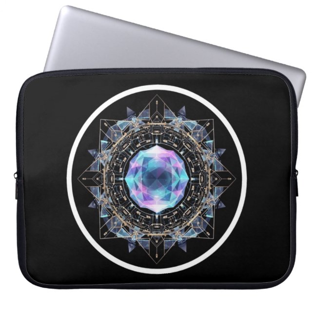 Futuristic Crystal Mandala – Geometric Tech Art Laptop Fodral (Framsidan)