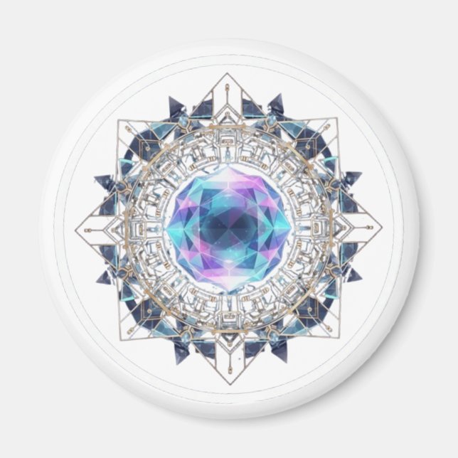 Futuristic Crystal Mandala – Geometric Tech Art Magnet (Framsidan)