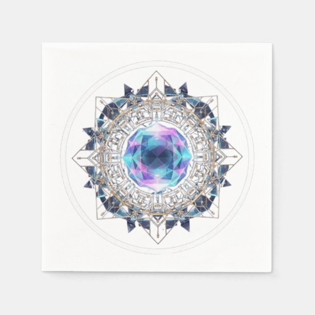 Futuristic Crystal Mandala – Geometric Tech Art Pappersservett (Framsidan)