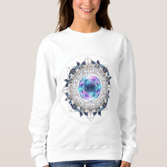 Futuristic Crystal Mandala – Geometric Tech Art T Shirt (Framsida)