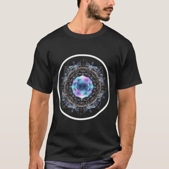 Futuristic Crystal Mandala – Geometric Tech Art T Shirt (Framsida)