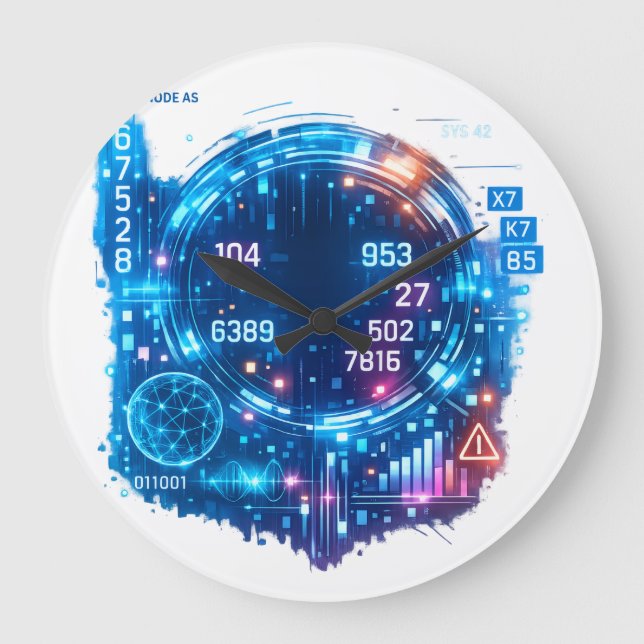 Futuristic Cyber HUD Wall Clock – Digital Interfac Stor Klocka (Framsida)
