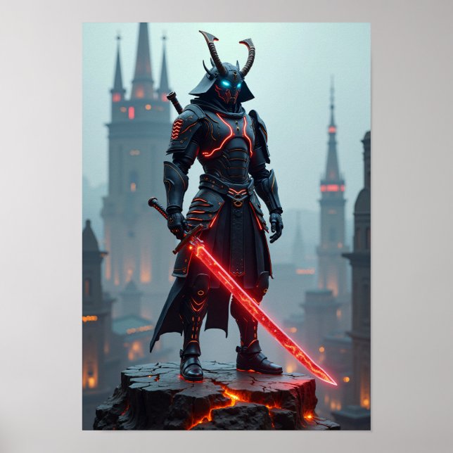 Futuristic Cyberpunk Samurai Warrior - Sci-Fi Mech Poster (Framsidan)