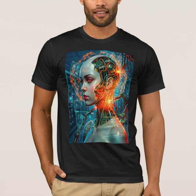 Futuristic Cyborg Neural Network Sci-Fi Tech T Shirt (Framsida)
