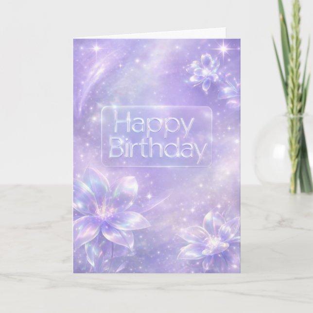 Futuristic Digital Lavender Holographic Birthday Kort (Framsida)