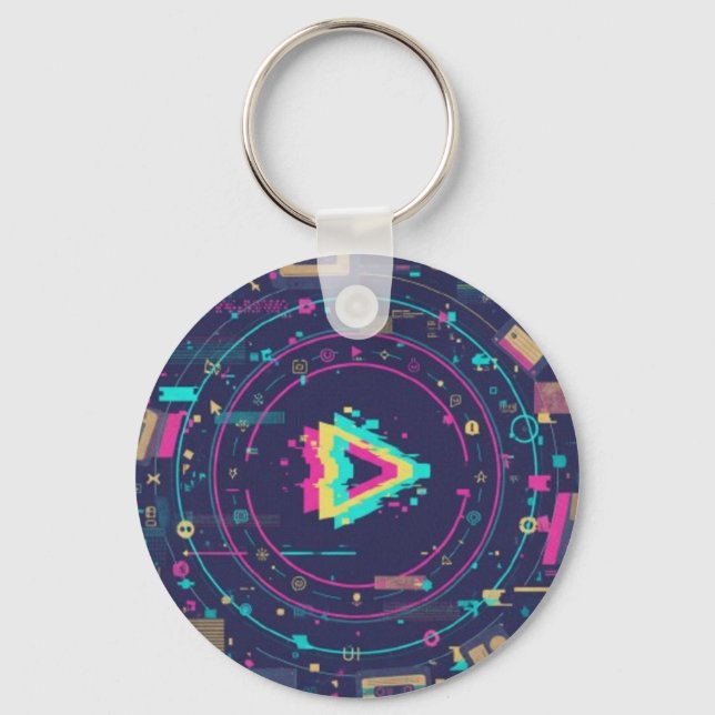 Futuristic Digital Play Button Abstract design  Nyckelring (Framsida)