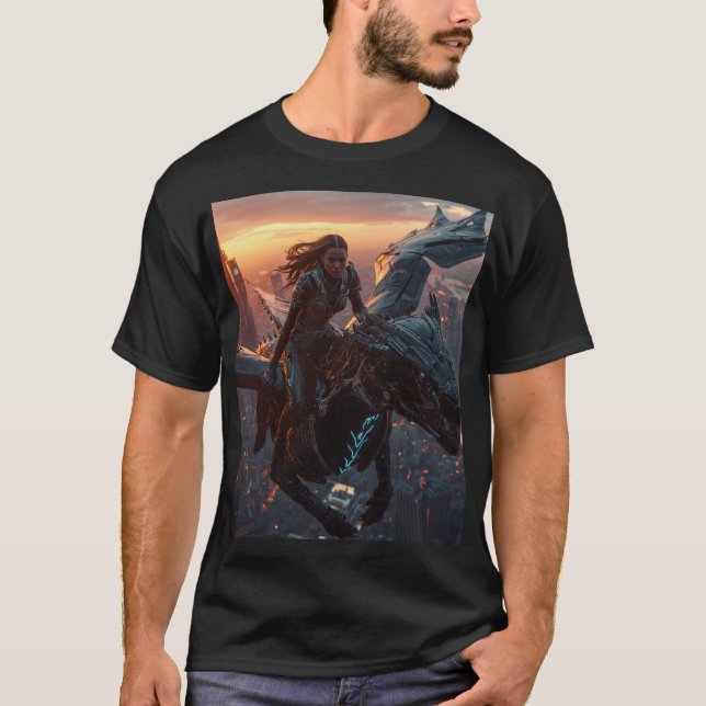 Futuristic Dragon Knight Artwork T Shirt (Framsida)