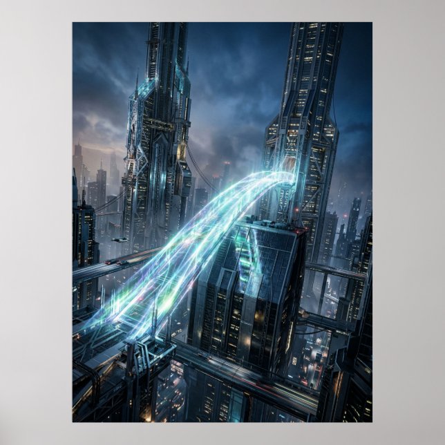 Futuristic Energy Bridge City Art Poster (Framsidan)