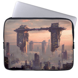 Futuristic floating megastructures above the city laptop fodral