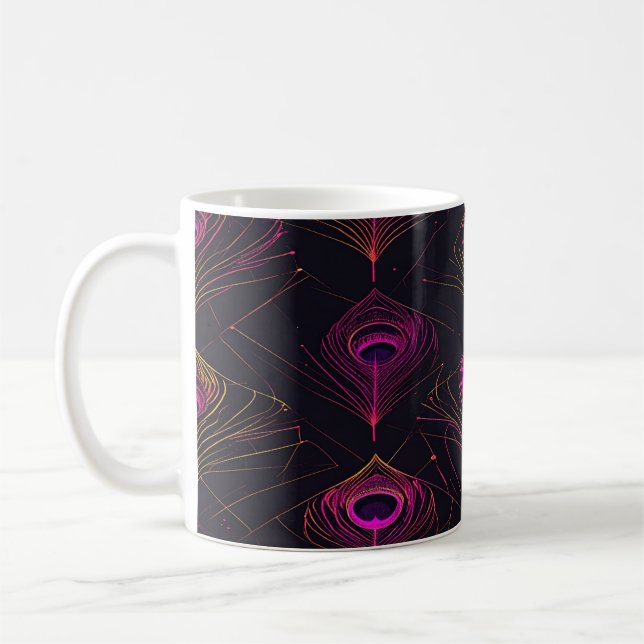 Futuristic Geometric Peacock & Neon Pulse mug Kaffemugg (Vänster)