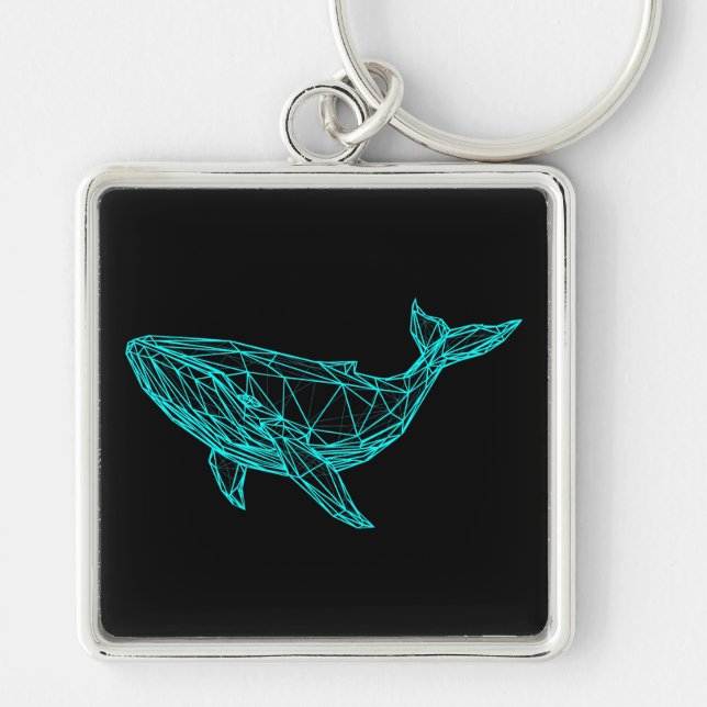 Futuristic Geometric Whale Keychain Fyrkantig Silverfärgad Nyckelring (Framsidan)