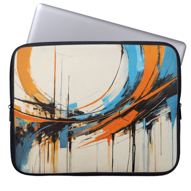 Futuristic Industrial Orange Blue Abstract Graphic Laptop Fodral (Framsidan)