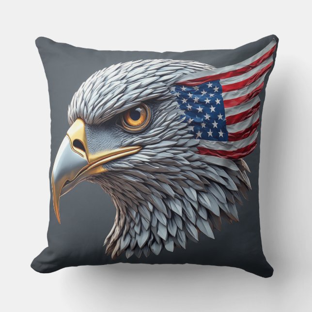 Futuristic metallic eagle with American flag Kudde (Framsida)
