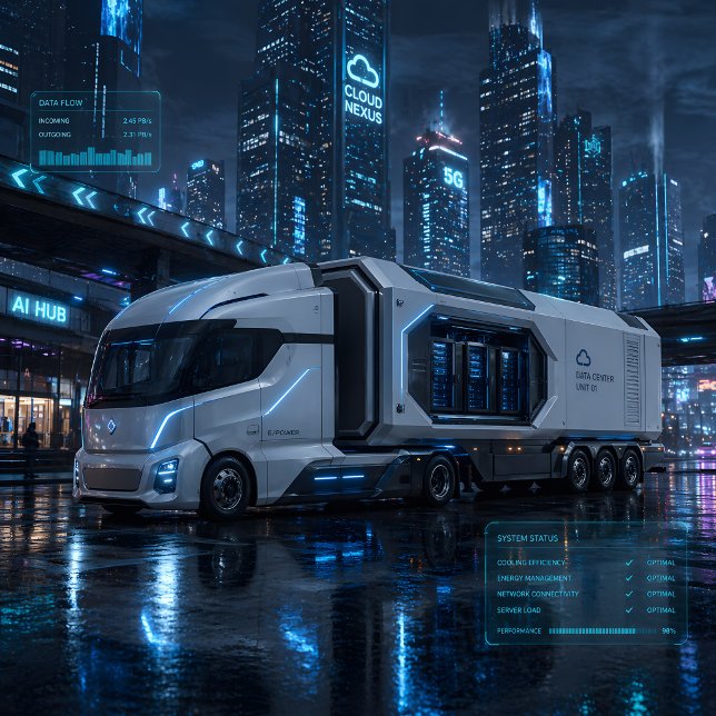 Futuristic Mobile Data Center Truck Card Kort (Skapare uppladdad)