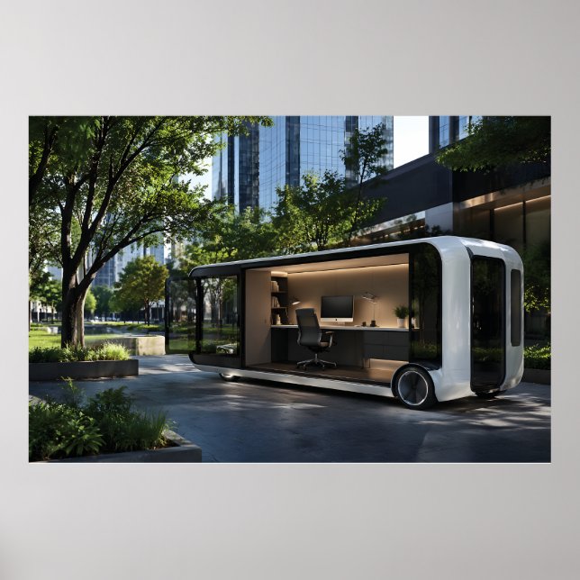 Futuristic Mobile Office Pod in Urban Nature  Poster (Framsidan)