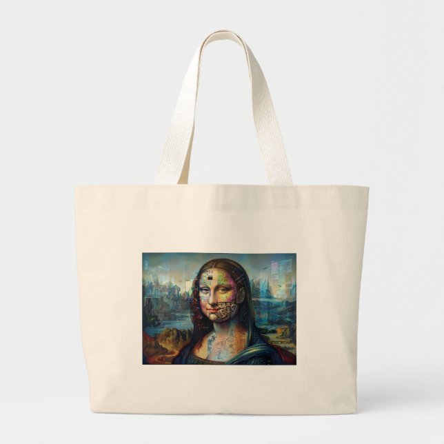 Futuristic Mona Lisa Jumbo Tote Bag Tygkasse (Framsidan)