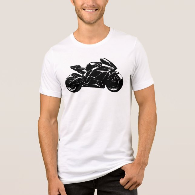 Futuristic Motorcycle Black White Vector  T Shirt (Framsida)