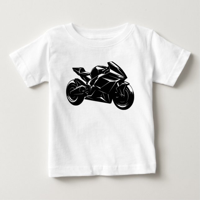 Futuristic Motorcycle Black White Vector  T Shirt (Framsida)