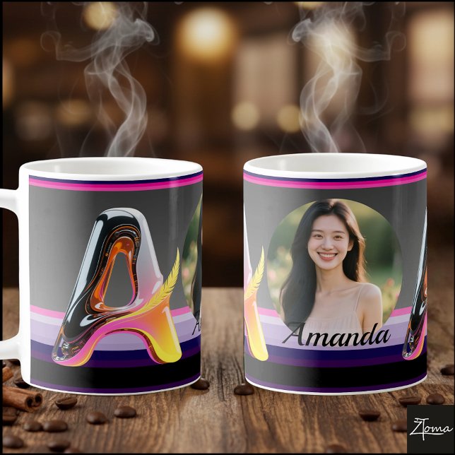 Futuristic Neon Glossy Abstract Letter A Kaffemugg (This is a sample design. There are several models to choose from, with the name and color changed.)