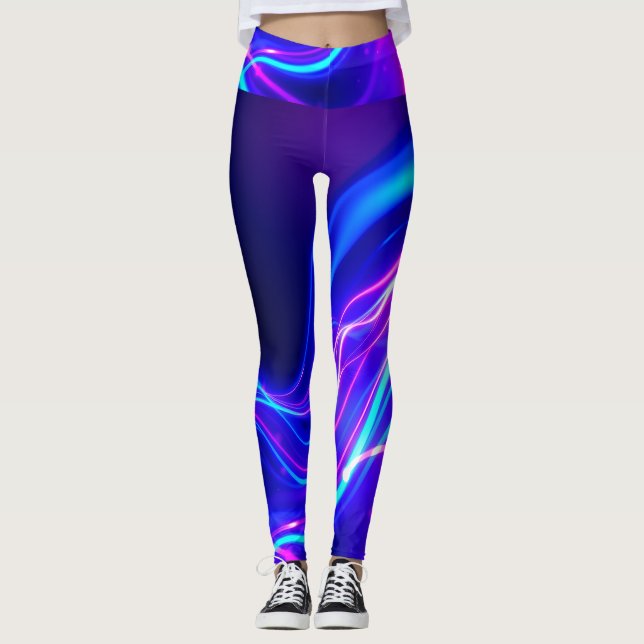 Futuristic Neon Liquid Waves – Electric Energy Flo Leggings (Framsida)