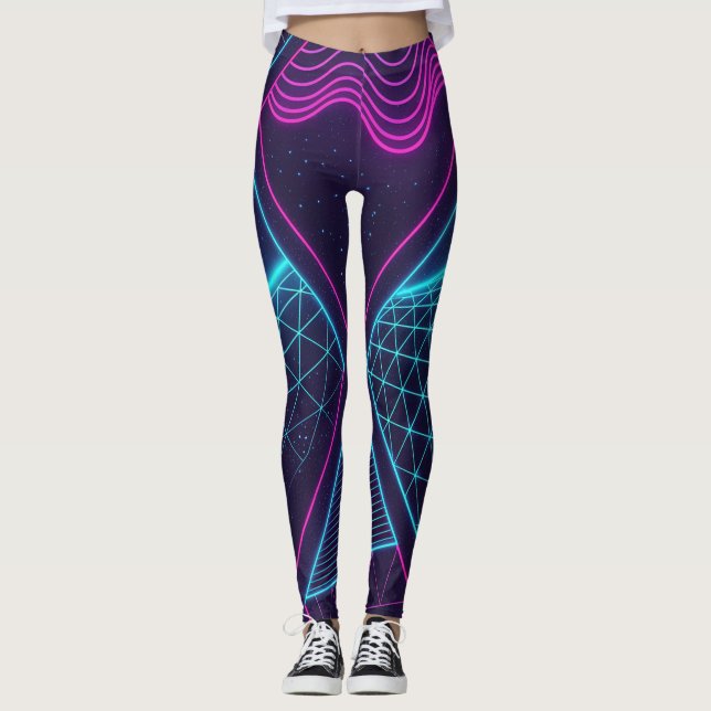 Futuristic Neon Waves Seamless Pattern for  Leggings (Framsida)