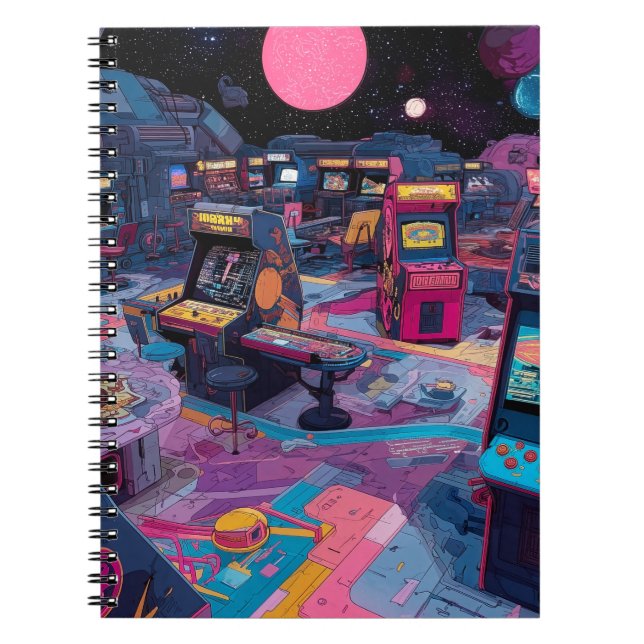 Futuristic Retro Arcade in Outer Space Anteckningsbok (Framsidan)