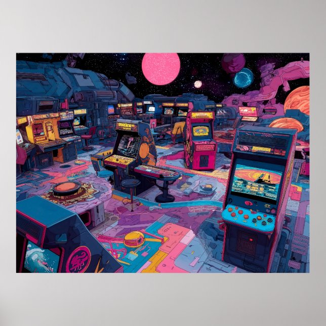 Futuristic Retro Arcade in Outer Space Poster (Framsidan)