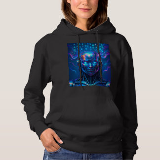 futuristic robot, cyberpunk AI, glowing blue eyes, T Shirt