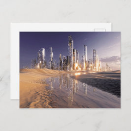 Futuristic Sci-Fi City Reflected In Desert Sands Vykort
