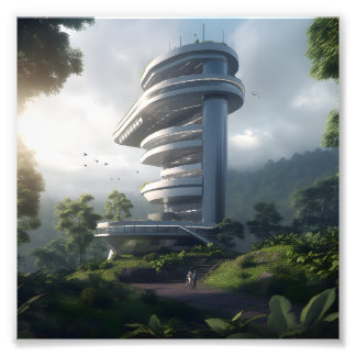 Futuristic skyscraper in the middle of the jungle fototryck