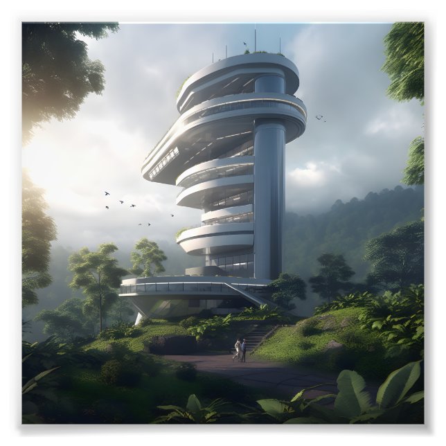 Futuristic skyscraper in the middle of the jungle fototryck (Framsidan)