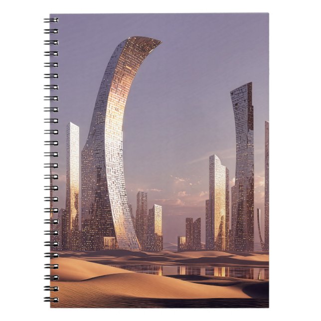 Futuristic Surreal Skyscrapers In Desert Landscape Anteckningsbok (Framsidan)