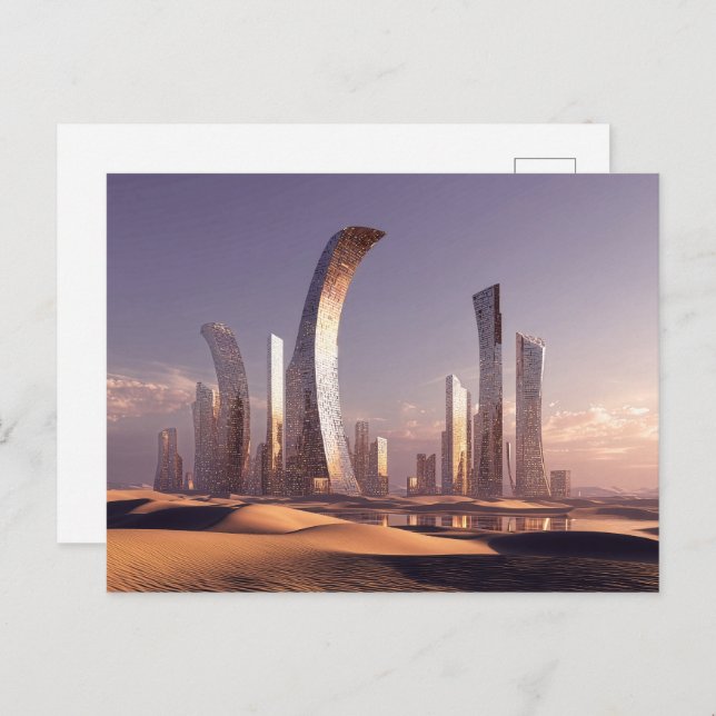 Futuristic Surreal Skyscrapers In Desert Landscape Vykort (Fram/baksida)
