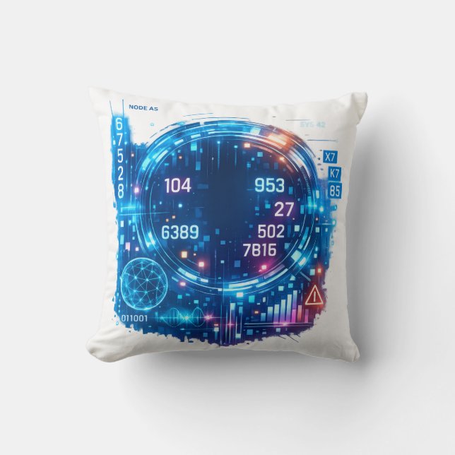Futuristic Tech Interface Pillow – Digital HUD  Kudde (Framsida)