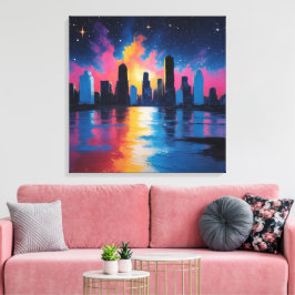 Futuristic Urban Skyline at Sunset Canvas Print 