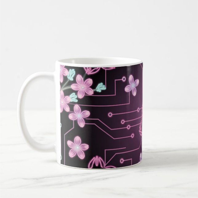 Futuristische Sakura-Blumenlandschaft Kaffemugg (Vänster)