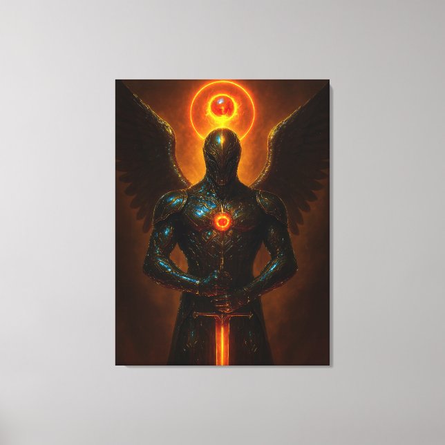 Futuristischer Erzengel des Glutreichs mit Schwert Canvastryck (Framsida)