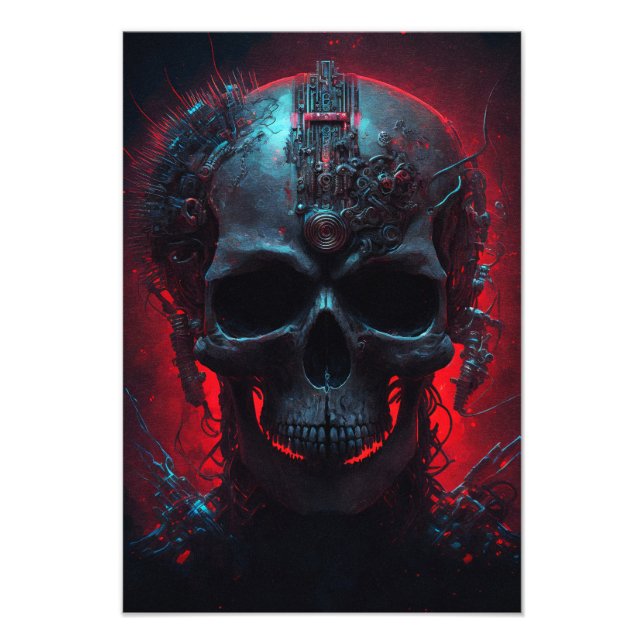 Futuristischer Totenkopf mit glühendem Hintergrund Fototryck (Framsidan)
