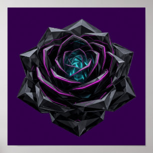 Futuristisk 3D-kristallsvart rosé neon cyberpunk-k Poster
