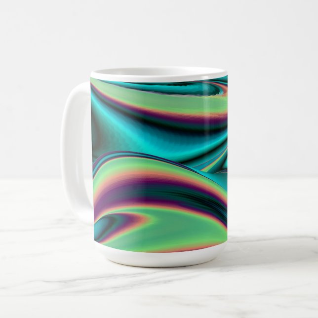 Futuristisk Abstrakt 3D Metallisk Regnbågs Konst Kaffemugg (Framsida vänster)