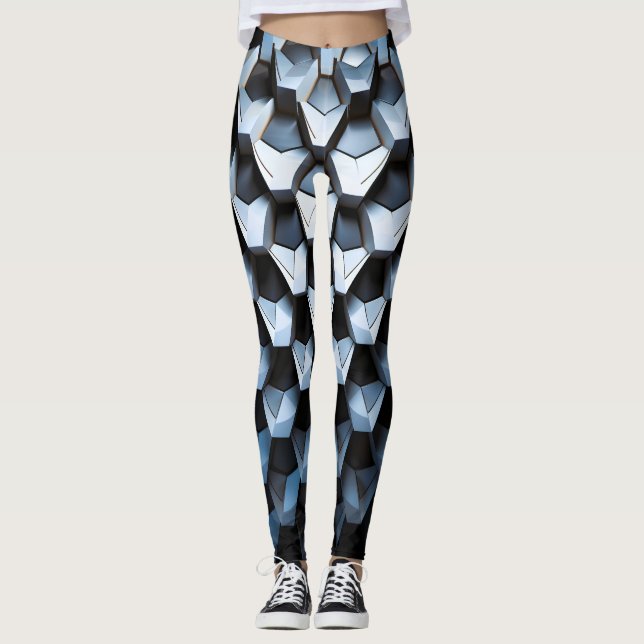 Futuristisk Abstrakt Blå Geometrisk Metallisk  Leggings (Framsida)