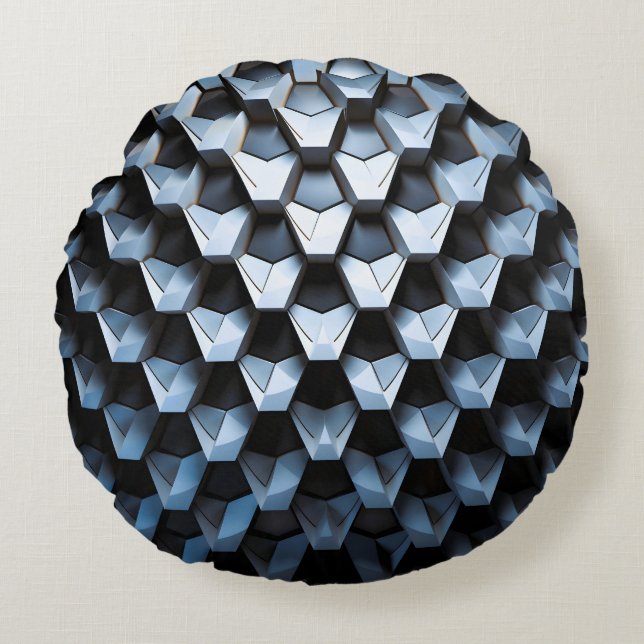 Futuristisk Abstrakt Blå Geometrisk Metallisk  Rund Kudde (Framsidan)