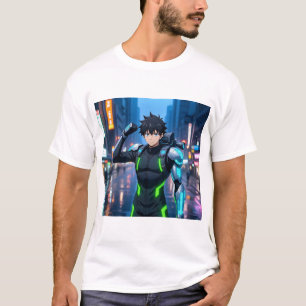 Futuristisk Anime Cyborg Pojke i Neon Stad – Sci-F T Shirt